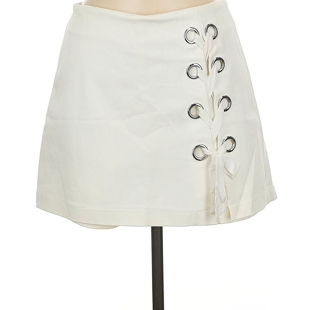 White Mini Skirt with Lace-Up Detail